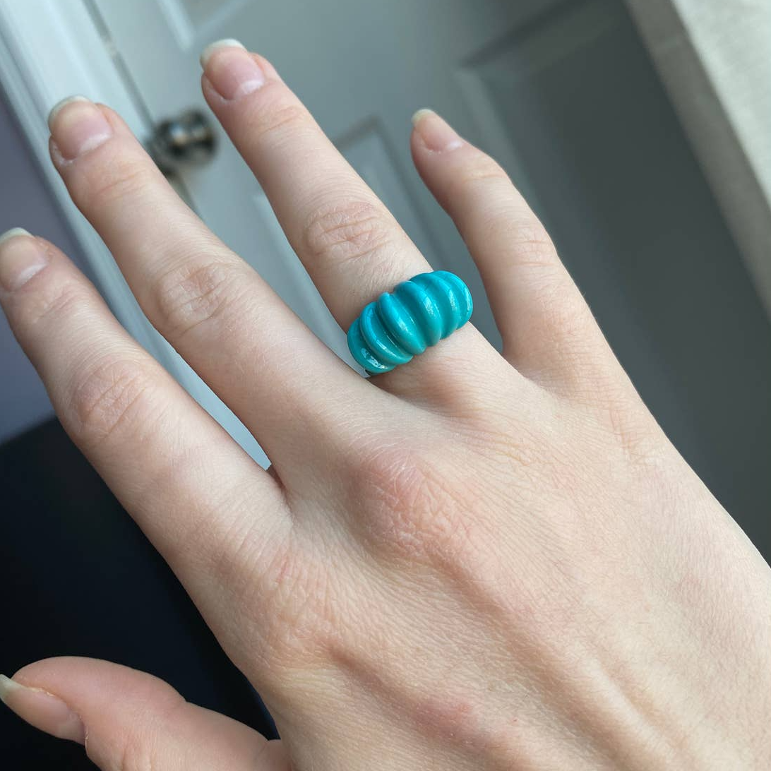 Teal Chunky Scalloped Ring, Size 5, New